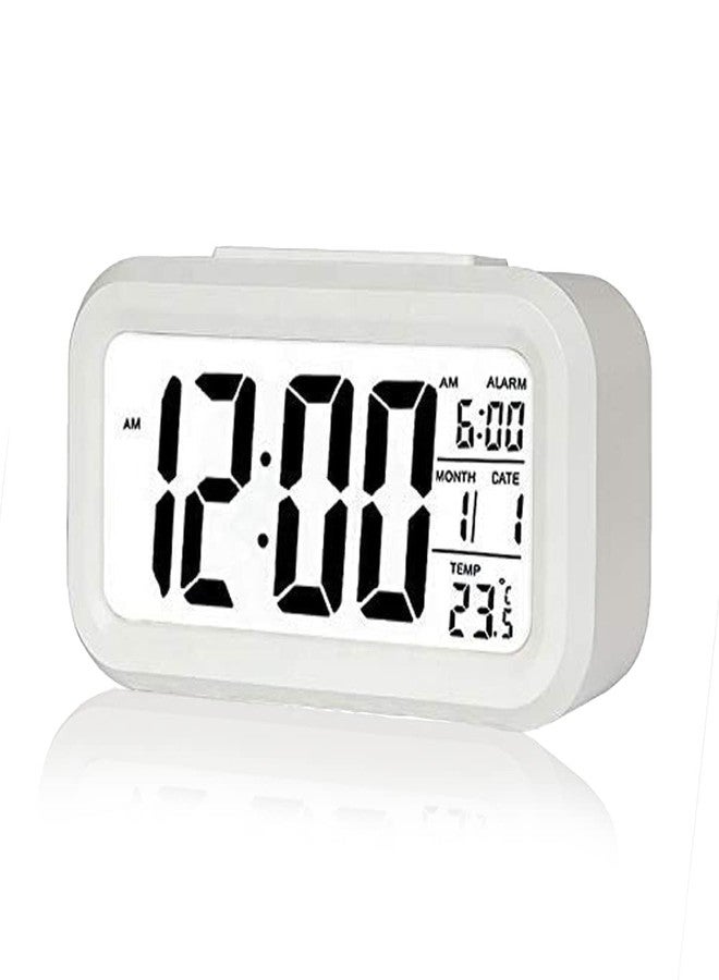 Rukshv Digital Alarm Clock with Large LED Display, Snooze, Night Light, Date & Temperature Display, Portable Bedside Table Clock for Kids, Adults, Home & Office (White Small Alarm Clock) - Image 1